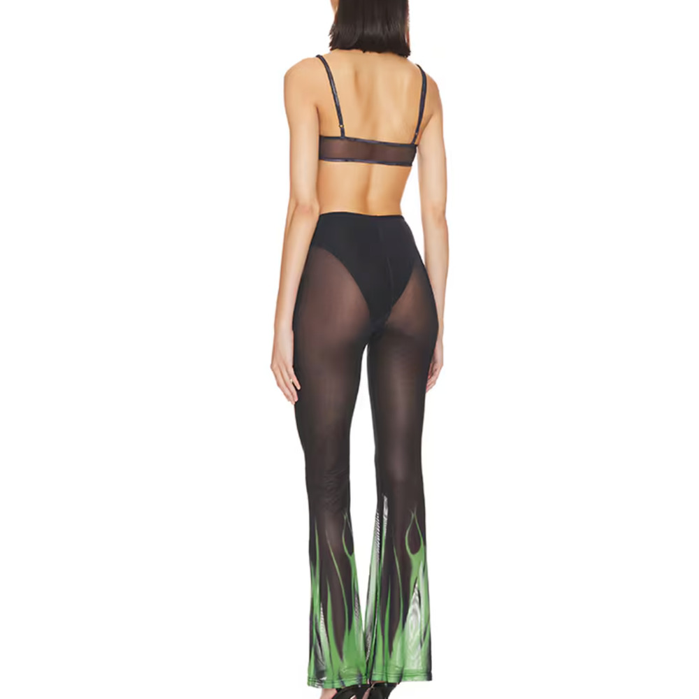 Superdown Black Flare Pant Set SMALL Crop Top Flames Coachella Festival $88 NEW - Picture 3 of 12